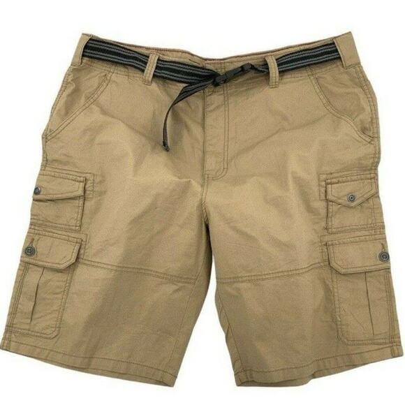 Iron Co Shorts Men's Size 38 Attached Belt Summer Pockets Zipper Twill Cargo - Picture 1 of 6